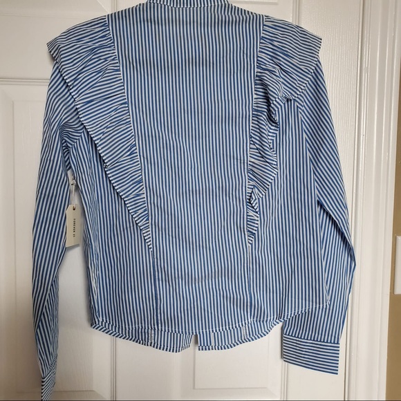 New blue and white striped frill blouse shirt - Picture 3 of 3